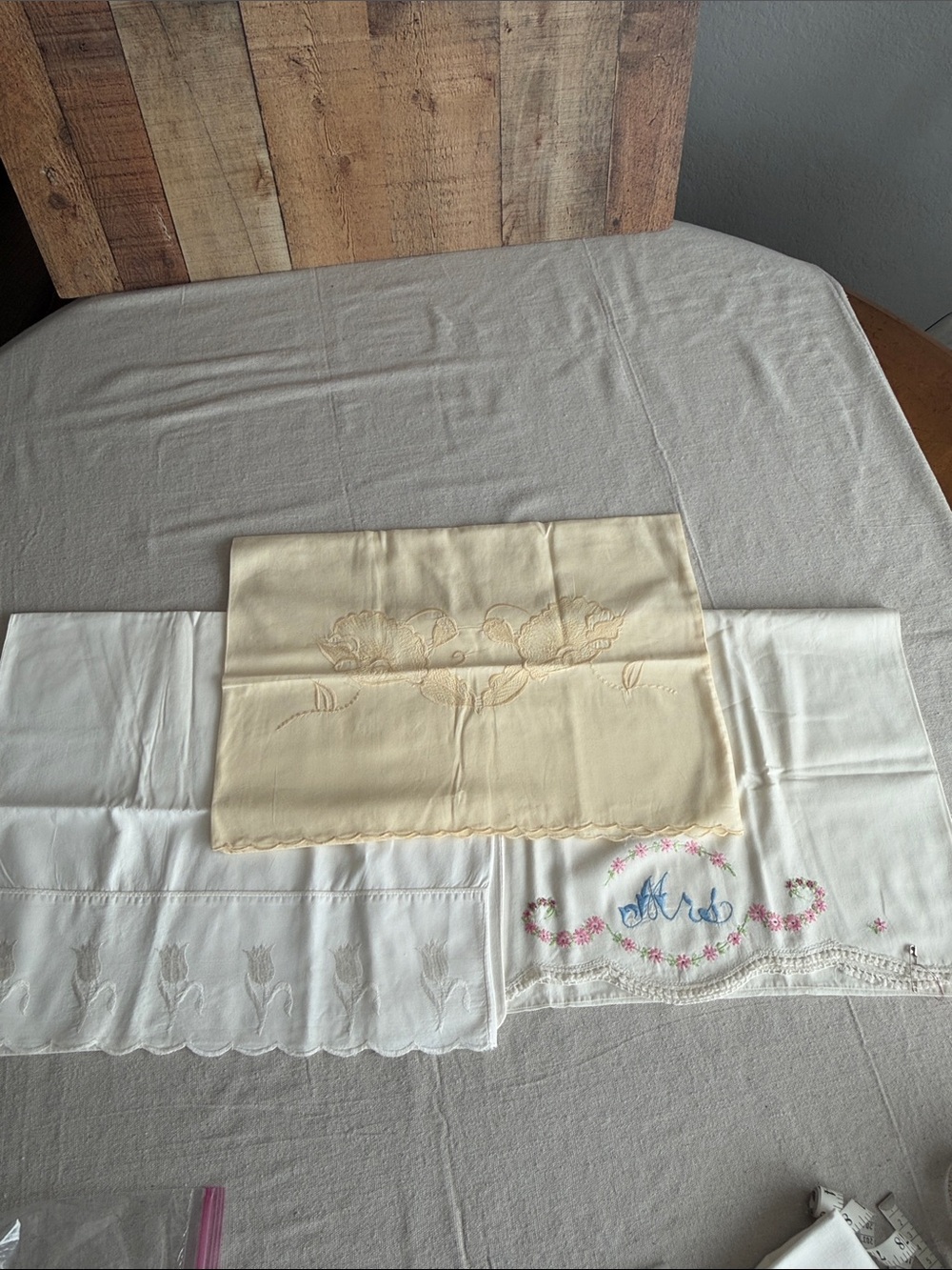 Vintage handmade set of 3 embroidered pillowcases